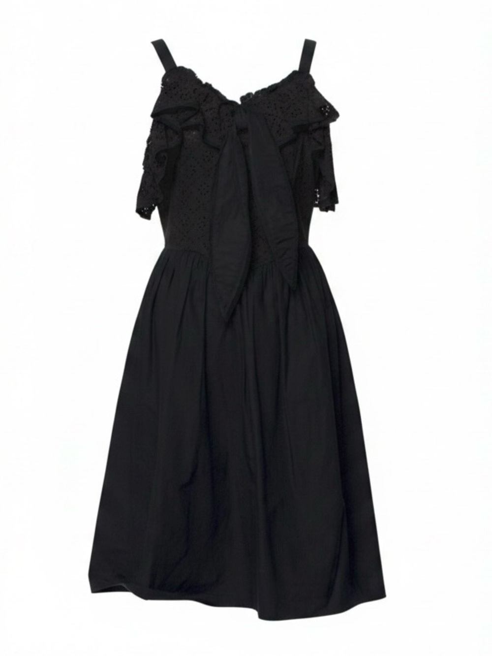 Batsheva Black Eyelet Midi Dress with Bow